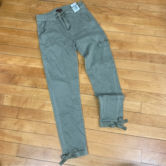 7 for All Mankind Chantung Olive Green Waist Tie Cargo Pants Large - Picture 1 of 6